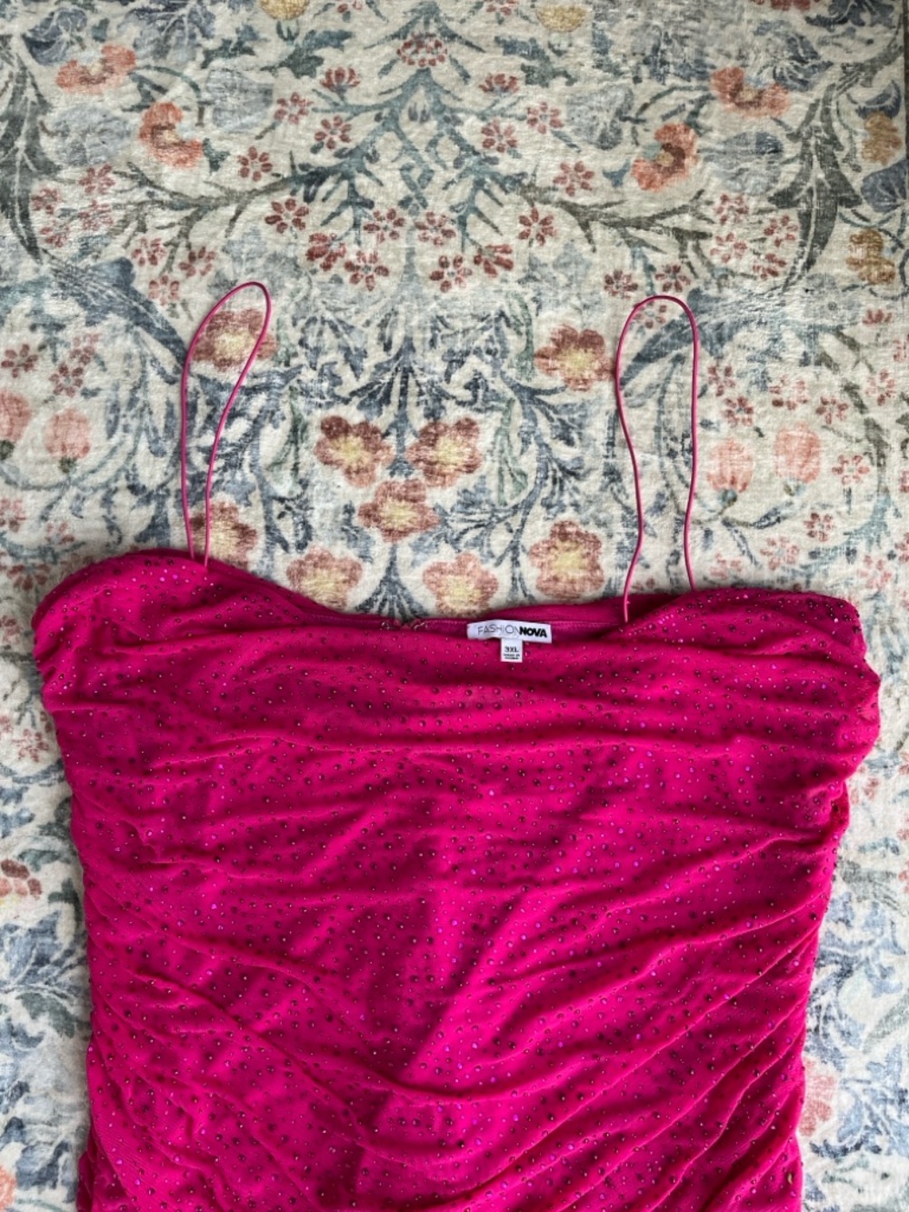 Diamond Rhinestone Ruched Mini Dress - Fuchsia - Picture 7 of 12